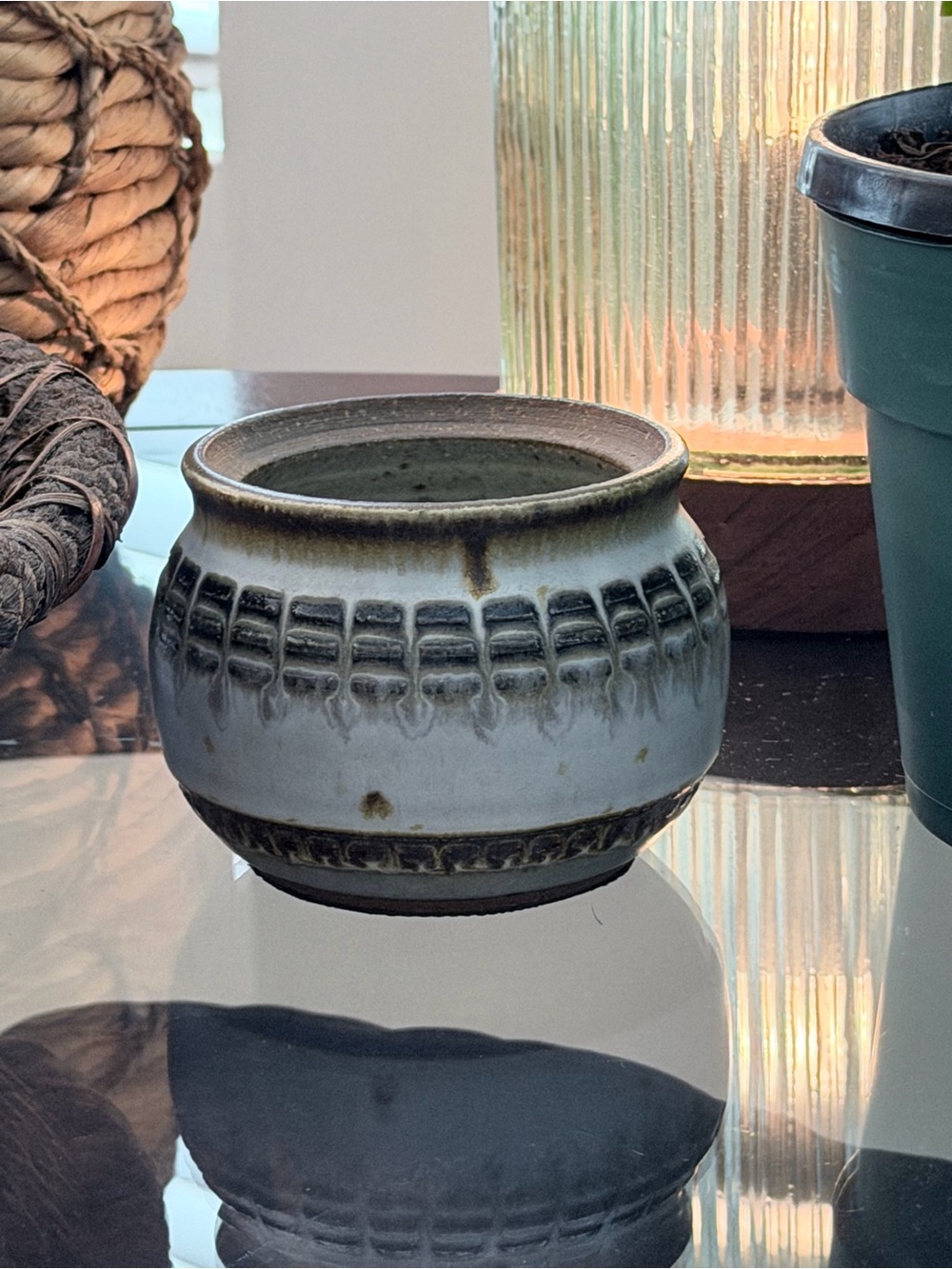 Vintage studio vase Textured Ceramic Accent Pot in Cream and Brown